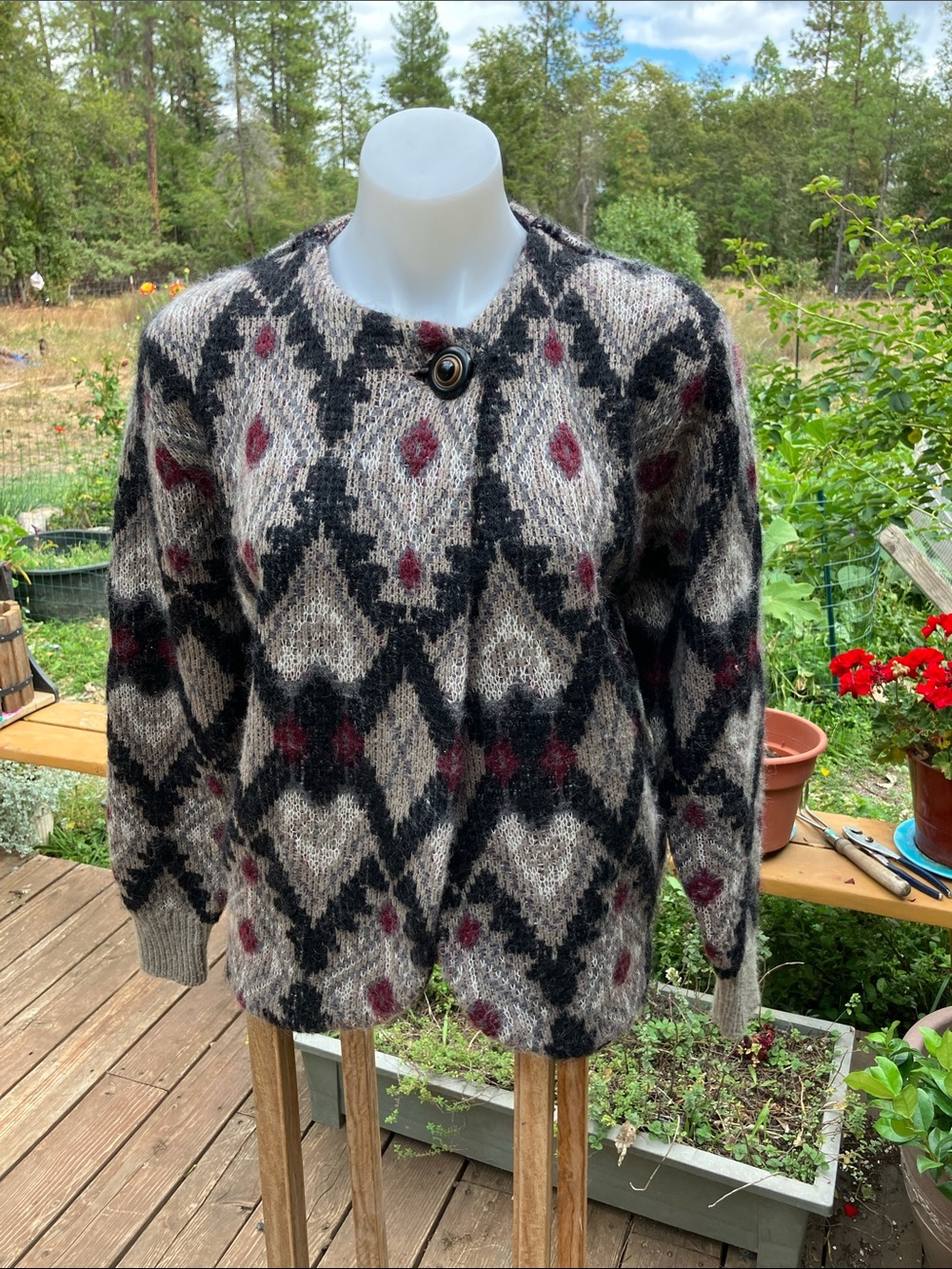 Vintage mohair blend chunky cardigan made in Hong Kong